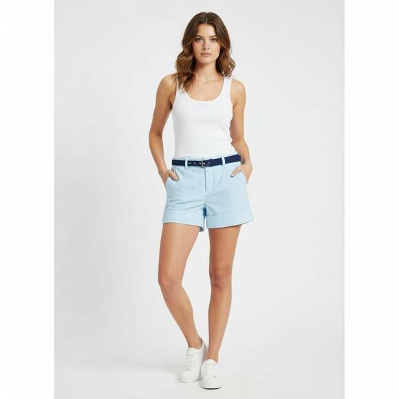 US Polo Assn Women's Shorts Size 6 Blue White Striped Seersucker Belted Cuffed - Picture 14 of 16